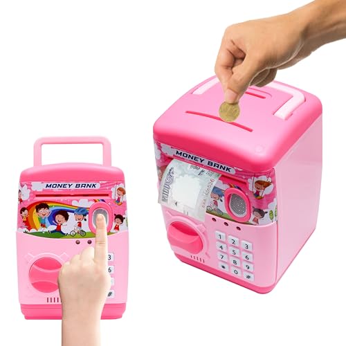 Image of Wonder Money Bank ATM for Kids & Adults | Fingerprint Sensor Electronic Lock & Unlock | Piggy Bank with Sound & Music | Great Gift for Kids (Pink)