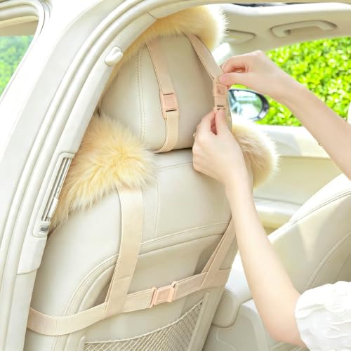 Image of OGLAND Fluffy Sheepskin Car Seat Covers for Soft Auto Fur Pet Cushion Pad