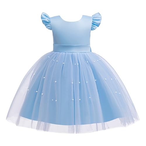 Weileenice Little Girls Dress Light Blue Flutter Sleeve Wedding Bridesmaid Princess Pageant Tulle Party Dresses for Toddler Graduation Birthday Kids Holiday Daddy Daughter Dance Tutu Gown 3 4