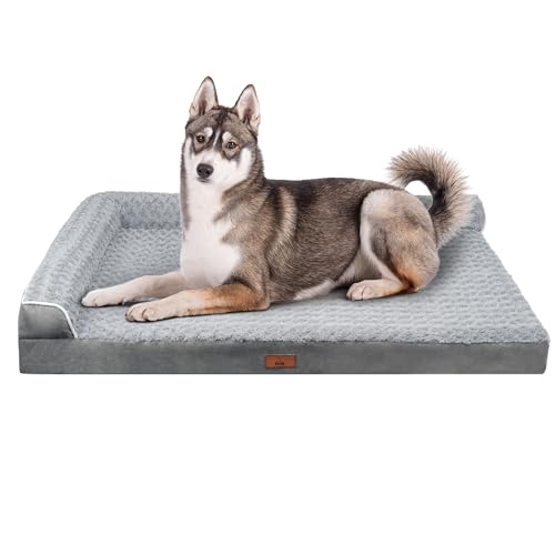 Fur & Bone Velvet Extra Large Dog Bed - Orthopedic Dog Mattress with Egg Crate Foam for Joint Support - Non-Slip Bottom - Washable Bed - Puppy Bed - Crate Extra Large Dogs