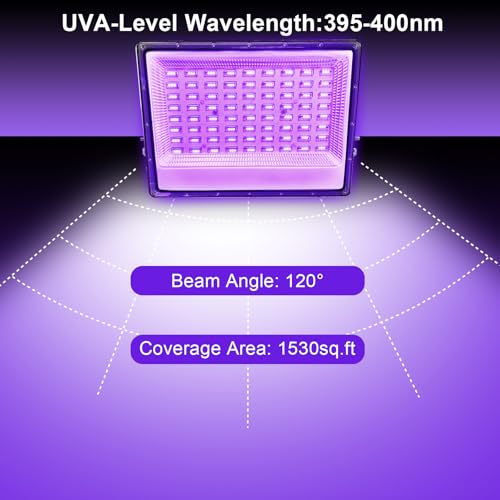 Image of CREATESTAR 150W LED Black Light, 395-400nm UV Black Lights for Glow Party, IP66 Waterproof Blacklight Flood Light with Plug+Switch, Glow in The Dark, Halloween Lights, Body Paint, Aquarium, Neon Glow