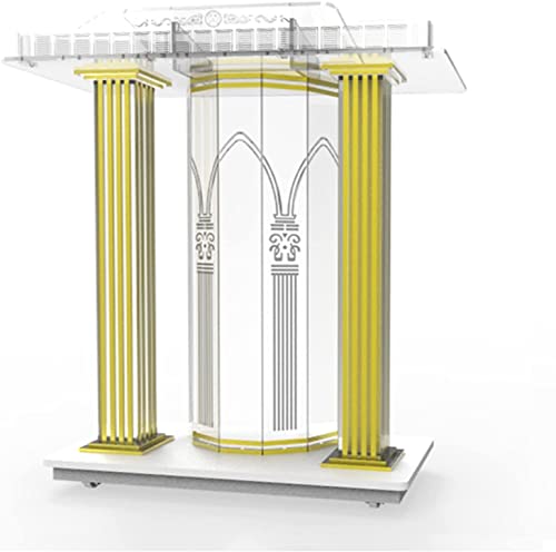 Podio acrílico transparente con mesa dorada para eventos y reuniones