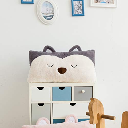 Image of Snugtown Stuffed Animal Lumbar Pillow, Super Soft Plush Cuddle Throw Pillow for Kids, Cute Fox Shaped Pillow, 12 x 24 Inches, Grey, Ivory