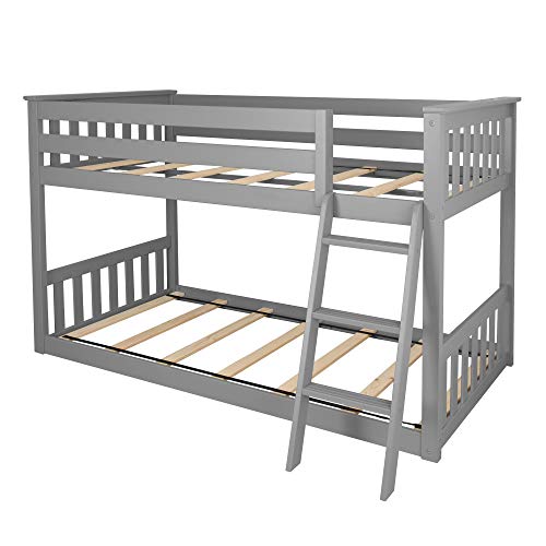 Max & Lily Twin Over Twin Low Bunk Bed with Ladder, Wooden Bunk beds with 14” Safety Guardrail for Kids,Toddlers, Boys, Girls, Teens, Bedroom Furniture, Grey