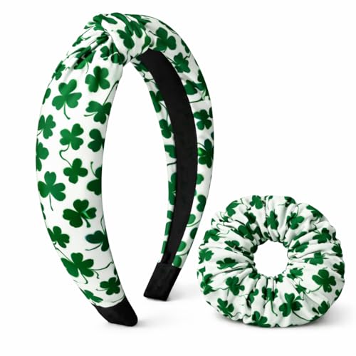 Shimmer Anna Shine Green Clover Headband & Scrunchie Set – Shamrock Hair Accessories for Women & Girls, St. Patrick’s Day Style