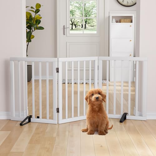 Semiocthome Freistehendes Hundegitter aus Bambus für Türen, 3-teilige Welpengitter für den Innenbereich, mit 2 Metallständern, 61 cm hoch, zusammenklappbares Haustiergitter für Treppen, erweiterbar Semiocthome Freistehendes Hundegitter aus Bambus für Türen, 3-teilige Welpengitter für den Innenbereich, mit 2 Metallständern, 61 cm hoch, zusammenklappbares Haustiergitter für Treppen, erweiterbar