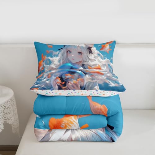 Image of Erosebridal Japanese Girl Comforter 3D Printed Design Bedding Comforters & Sets for Kids Girls Boys - Anime Gifts, Cartoon Design Duvet Insert Kawaii Anime Girls Decorations Quilt Full 3Pcs
