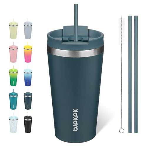 Image of BJPKPK 18 oz Coffee Tumbler with Straw, Insulated Stainless Steel Cup