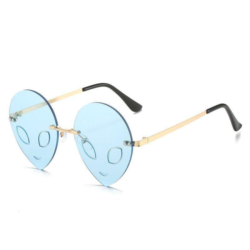 Alien Halloween Sunglasses Full Frame, Gold frame light blue lens