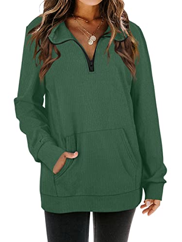 Quarter Zip Pullover Women 1 4 Zipper Sweatshirt Long Sleeves Pullover Tops Green L