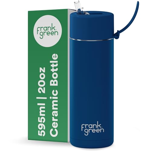 frank green Insulated Water Bottle for Cold Or Hot Drinks - 595ml/20oz Metal Bottle with Straw Lid, Ceramic Insulated, Stainless Steel, Triple Wall Vacuum - Deep Ocean Blue by frank green