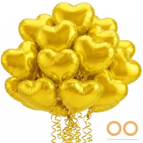 Image of 36 Pcs Gold Heart Balloons,18 Inch Heart Foil Balloons Valentine Balloon for Wedding Engagement Party Valentine Day Decorations