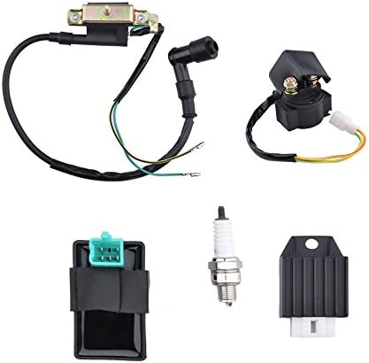 LAXEEM CDI Box Ignition Coil Solenoid Relay Voltage Regulator with Spark Plug for 50cc 70cc 90cc 110cc 125cc ATV Dirt Bike and Go Kart