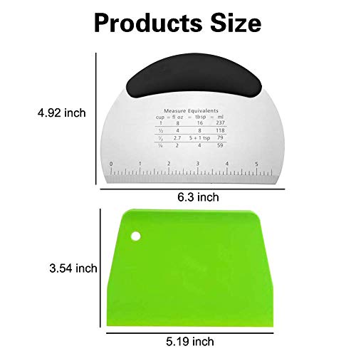 Snowyee Bench Scraper, for Dough Pastry Cake Food Mover Stainless Steel and Rubber Handle with 2 Piece Plastic Cutter (3 in 1 Set) - Thumbnail 2
