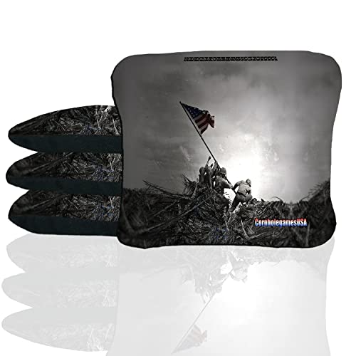 Soldiers Planting American Flag Stick & Slide Cornhole Bags - Set of (4) Dual Sided Fast & Slow Corn Hole Bags