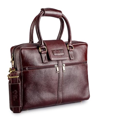 Image of Full Grain Genuine Leather Laptop Bag, with 15.6 inch Padded Laptop Compartment and Adjustable Shoulder Strap