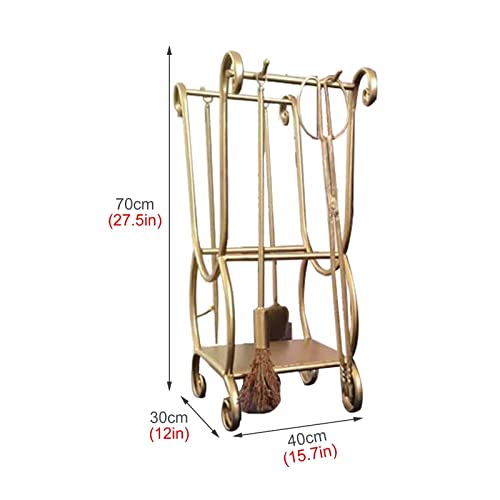 Kaminwerkzeug-Set und Holzregal, robuster 5-teiliger Metall-Eisenständer mit Zange, Schaufel und Bürste für Heizen zu Hause