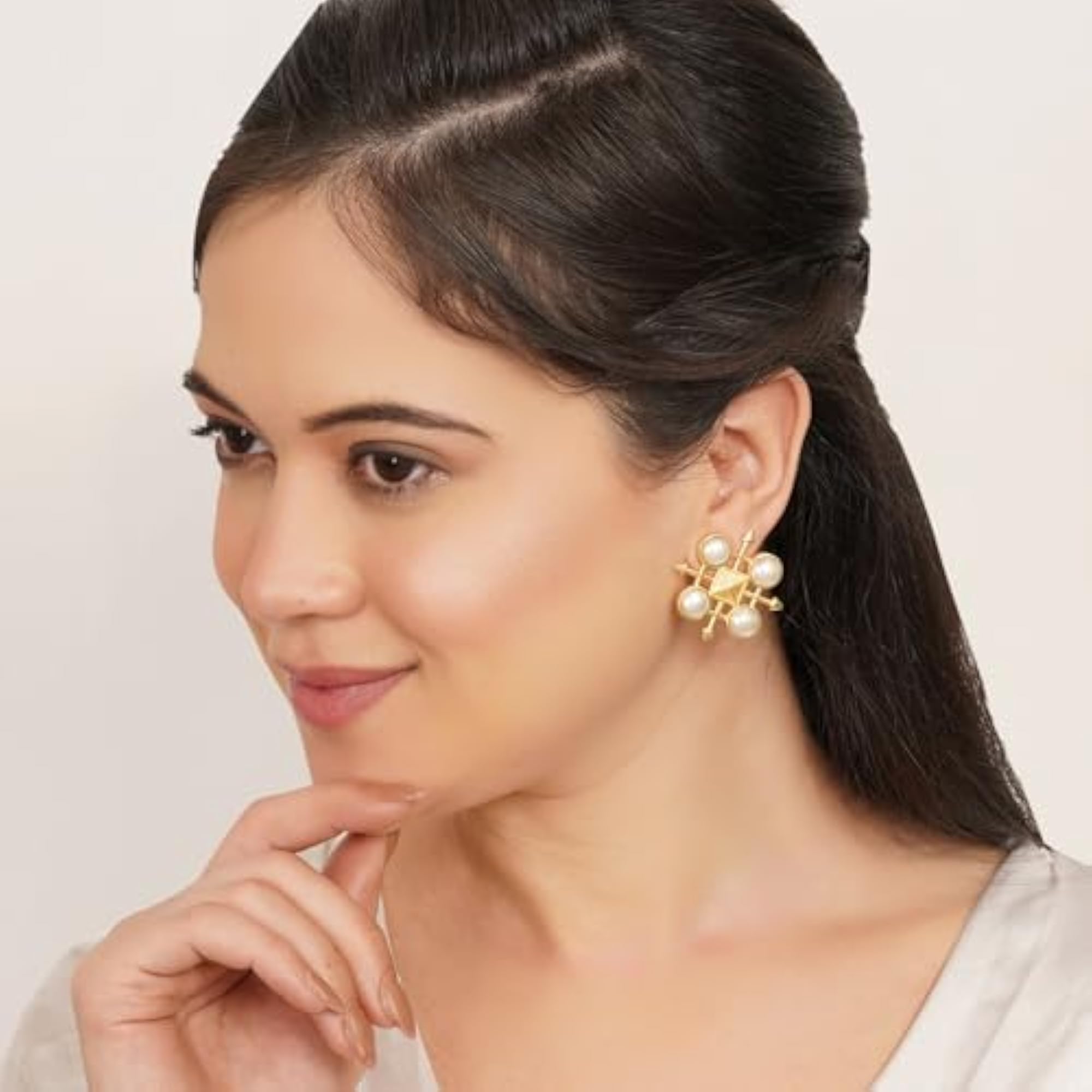 Women's Beabhika Geometric Pearl Statement Cross-Shaped Earrings