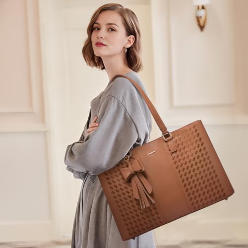LOVEVOOK Laptop Tote Bag for Women 15.6 Inch Waterproof PU Leather Computer Bags Women Business Office Work Bag Briefcase,Brown by LOVEVOOK - Image 2