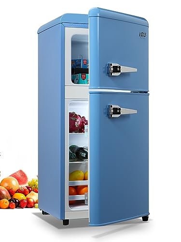 KRIB BLING Retro Fridge With Freezer,3.5 Cu. Ft Refrigerator With 2 Doors,7- Level Adjustable Thermostat, Removable Glass Shelves For Bedroom, Office, Kitchen, Apartment, Dorm, Cream