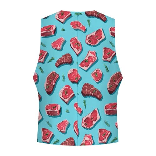 Meat Slices Pattern Print Men's Suit Vest Waistcoat Vests Formal Dress with 2 Pockets for Business Casual Tuxedo4