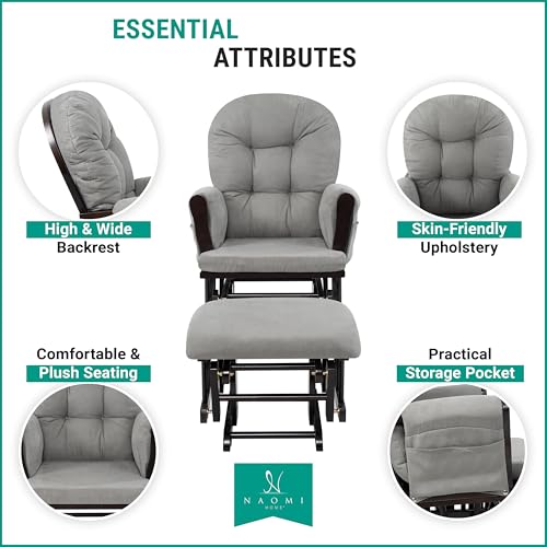 Nursery Glider & Ottoman Sets, Reclining Glider Rocker with Ottoman, Nursery Rocking Breastfeeding Maternity Chair for Baby Room, Recliner Glider with Ottoman, Padded Arms - Espresso, Dark Gray - Image 4