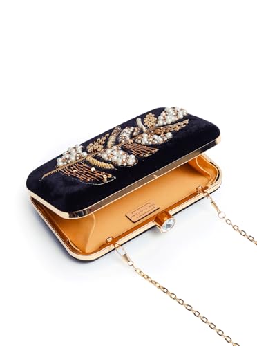 Image of THE TAN CLAN Afrah Hand Embroidered Leaf Clutches Purse Luxury Evening HandBags for Women