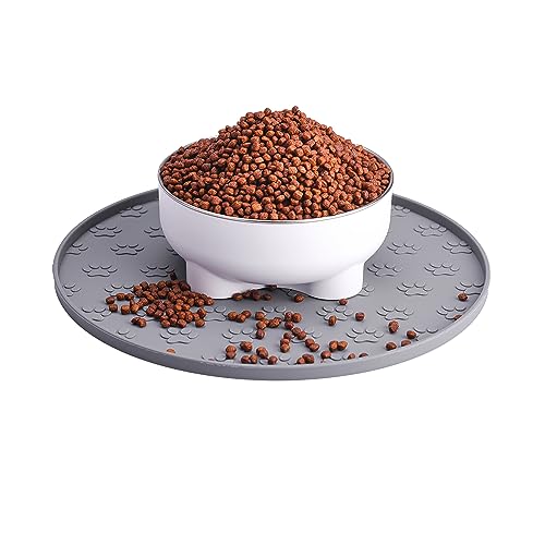 Silicone pet Food mat, Dog Food and Water mat, Raised Edge Rubber mat for Dog Bowls, Prevents Food and Water from staining Floors, Suitable for Small and Medium Pets?10.6'' (Gray - Odorless)