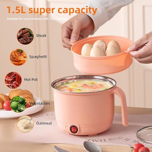 Image of Multi Function Pot 1.5L, Double Layered Body, Ceramic Coated Inner Pot, Variable Temperature Settings, Wide Mouth, Transparent Lid, Cooking, Boiling, Steaming, Egg, Vegetable