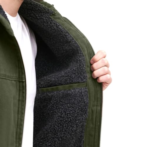 GH Bass Men's Cotton Canvas Bomber with Buffalo Plaid Flannel Sherpa Hood4