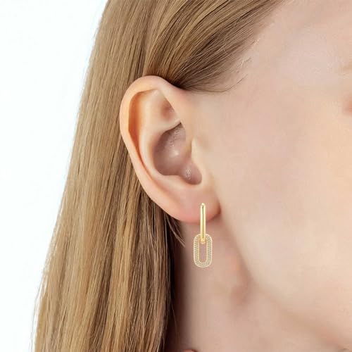 Austrian Crystals Paperclip Drop Earrings for Women 14K Gold Plated Double Huggie Dangle Earrings Hypoallergenic Sparkly Jewelry2