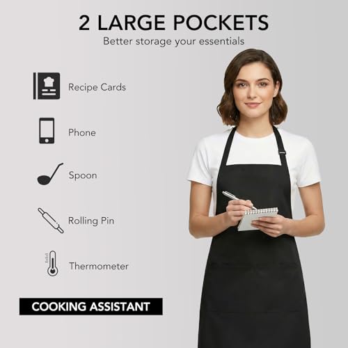 Image of BOHARERS 2 Pack Cooking Kitchen Aprons with 2 pockets Unisex Adjustable Chef Apron for Women Men