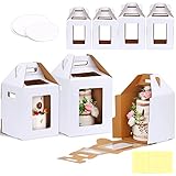 Moretoes 4 Pack Tall Cake Boxes with Windows, Large Tiered Cake Boxes 2 Sizes 10x10x12 & 12x12x14 Inch Tier Cake Carrier with 4 Cake Boards, Disposable Cake Containers for Wedding, Birthday, Party