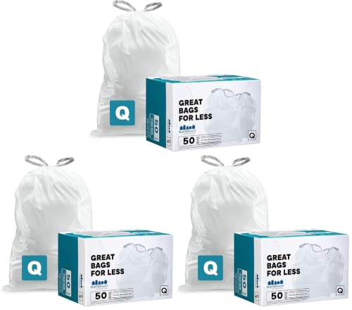 Image of Plasticplace Custom Fit Trash Bags, Compatible with Simplehuman Code Q (50 Count), 13-17 Gallon Drawstring Garbage Liners, Heavy Duty Tear-Resistant (Pack of 3)