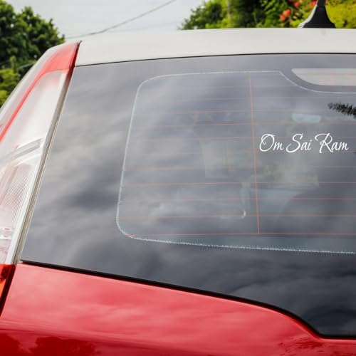 Image of KREEPO Pack of 2 Om Sai Ram Religious Self-Adhesive Vinyl Car Decal Sticker for Exterior Use| Dashboard| Windshield (White)