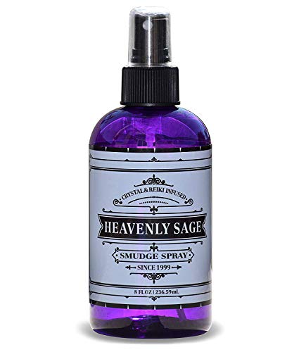 Heavenly Sage Sage Smudge Spray (8 FL OZ) Premium 100% Natural Sage, Juniper & Lavender Smudge Spray is Crystal & Reiki Infused, Energy Clearing, Purifying, Healing, Smokeless Alternative.