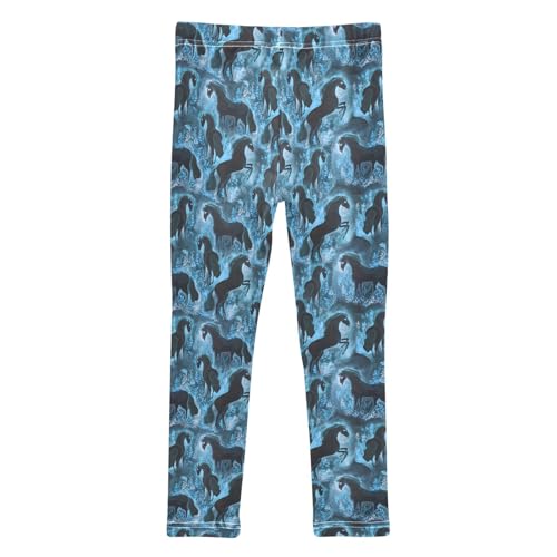 Girls Leggings Soft Toddler Ankle Length Bottoms Blue Floral Horses Kids Dance Yoga Pants 4-10 Years2