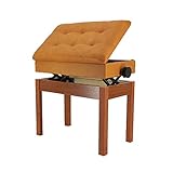 RAKU ピアノイス 楽譜収納付き ベンチ 高低高さ調整可能 無段階ネジ式昇降 幅57cm 奥行35cm 電子ピアノ用椅子 白/黒/黄 (イエロー)