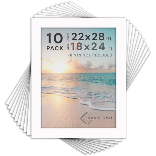 Frame Amo Pack of 10, 22x28 White Picture Mat Boards for 18x24 Artwork by Frame Amo - Used condition - US$60.79