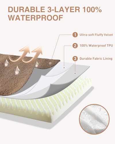Image of KSIIA Orthopedic Dog Bed for Large Dogs with Waterproof Lining, Brown,41x27 | Deluxe Soft Plush Dog Crate Bed, Washable Pet Mat with Removable Cover & Egg Crate Foam for Large Dogs Sleeping & Relaxing