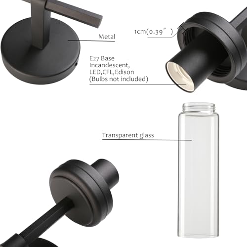 Image of Pathson 1-Light Vintage Wall Sconce Lamp, Hardwired Aluminum Wall Sconce with Tube Cylinder Glass, Mid-Century Wall Vanity Light Fixture Decor for Living Room Bedroom (Black 1-Pack)
