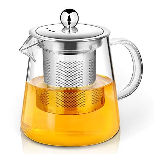Teapot, 350ml Glass Tea Pot with Infuser by AckMond, Microwavable and Stovetop Safe, Tea Strainer for Loose Leaf Tea and Blooming Tea, Perfect for one, Little teapot