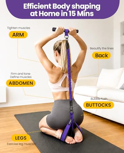 Image of Multifunctional Portable Pedal Resistance Band with Handle for Women - 3 Adjustable Tubes for Core(30 /40 /50LB), Abs, Arm & Leg Workouts | Home Gym Equipment