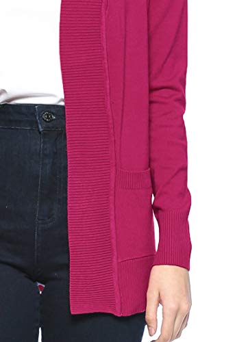 Image of Urban Look Womens Basic Long Sleeve Open Front Comfy Sweater Cardigan (Large, Magenta)