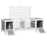 PawHut Rabbit Hutch, Wooden Guinea Pig Hutch Separable Rabbit Run with Slide Out Tray, for 2-4 Rabbits Indoor Use, 161 x 50.5 x 53.3cm - Grey