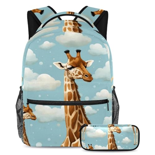Cartable girafe multicolore avec sac à dos et trousse pour école