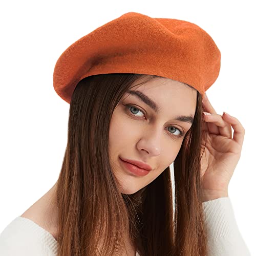 Wool Beret Hat French Beret Cap Winter Artist Painter Hat Solid Color For Women (Orange) #TOP1