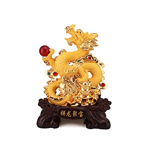 Statue dorée de dragon chinois - Décoration de collection prestige pour salon