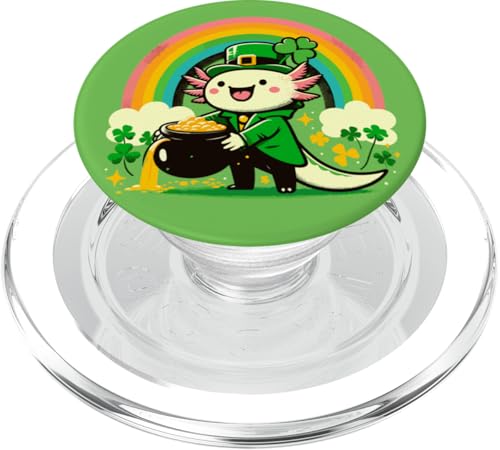 Trébol Kawaii Cute Smile Axolotl Leprechaun del Día de San Patricio PopSockets PopGrip para MagSafe