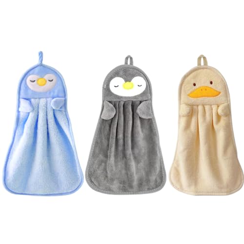 3 asciugamani con simpatici animali con passante per appenderlo, assorbente da appendere a mano asciugamano da appendere per cucina e bagno, asciugamano assorbente da cucina per bambini e adulti